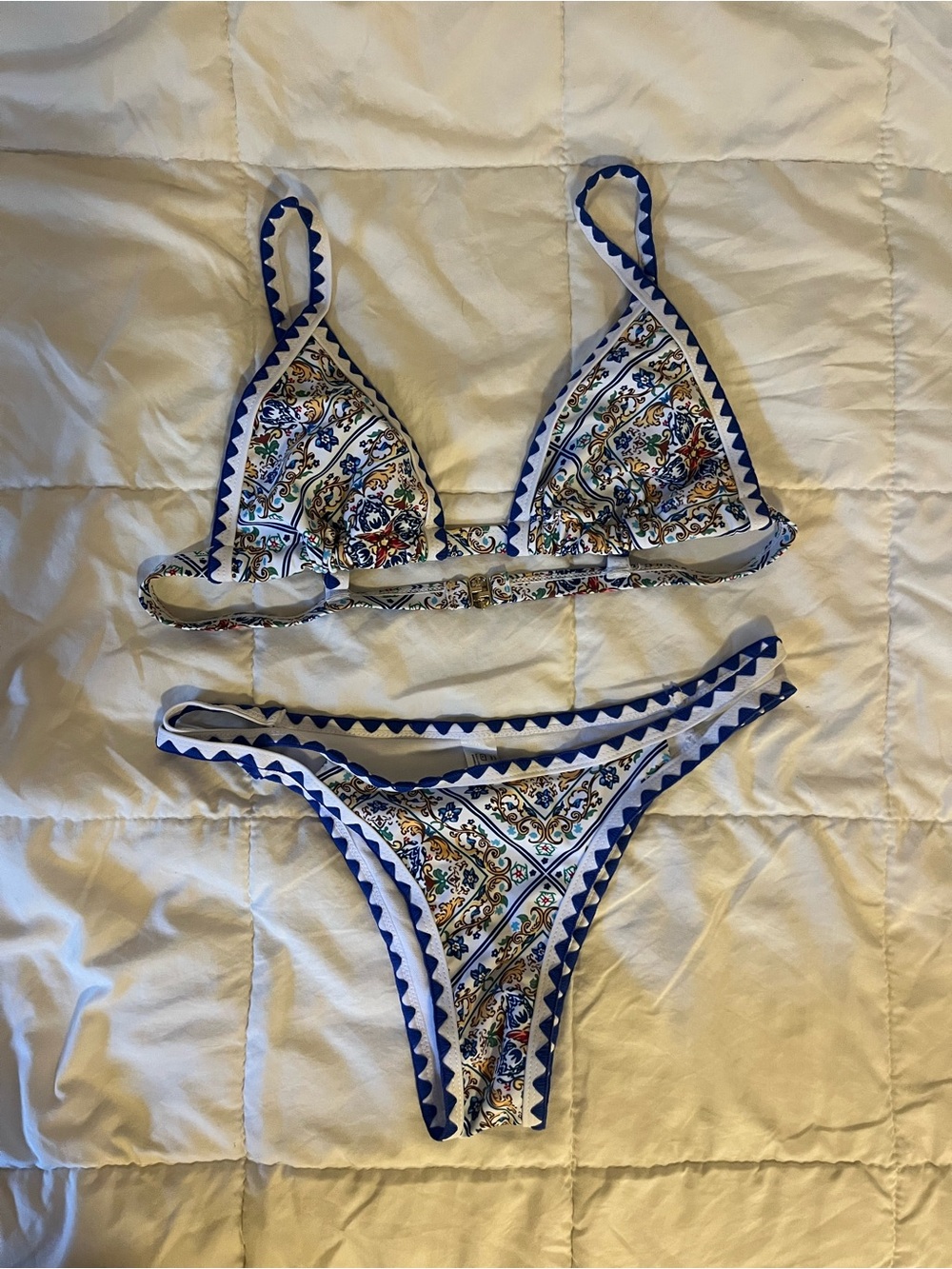 Unbranded Blue & White Patterned Two-Piece Bikini